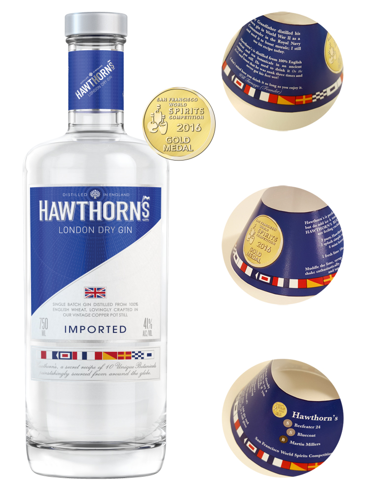 Point of sale promotion on a bottle for Hawthorn's Gin